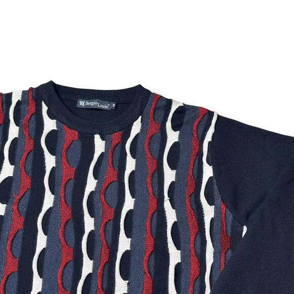 Vintage Sergio Louis Coogi Style Sweater 90s Textured Knit Crewneck Men’s Medium - Picture 4 of 10